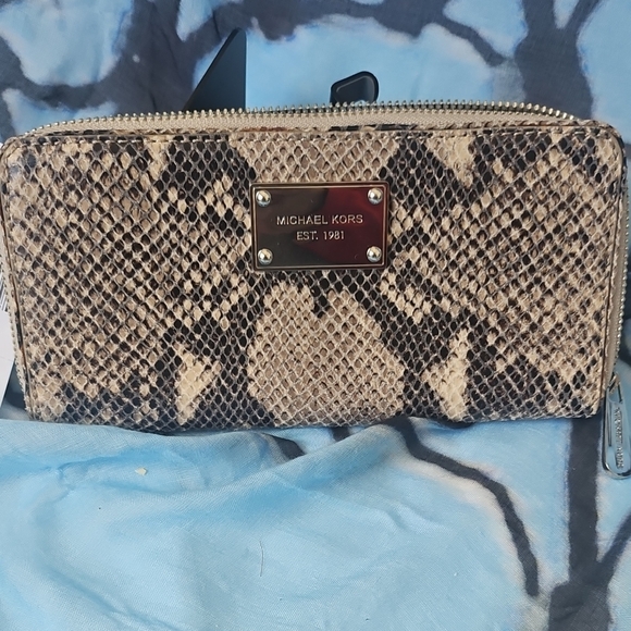 Michael Kors Handbags - Michael Kors Snake Print Wallet - Tan and Black